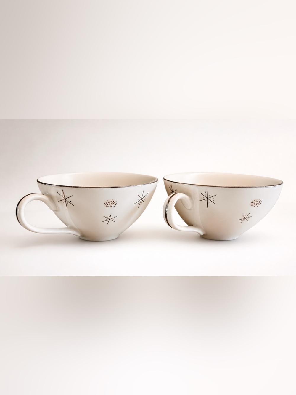 Vintage Japan Snowflake Atomic Teacup Set of 2 MCM Starburst Fine China Cups 8oz